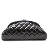 Chanel Black Striped Patent Quilted Timeless Clutch