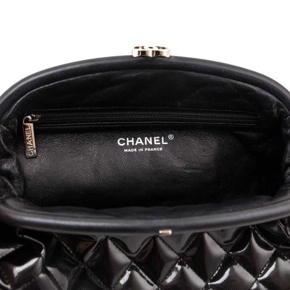 Chanel Black Striped Patent Quilted Timeless Clutch