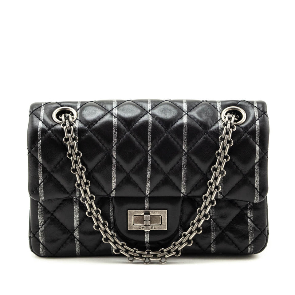 Chanel Black Striped Quilted Lambskin Mini Reissue Flap Bag