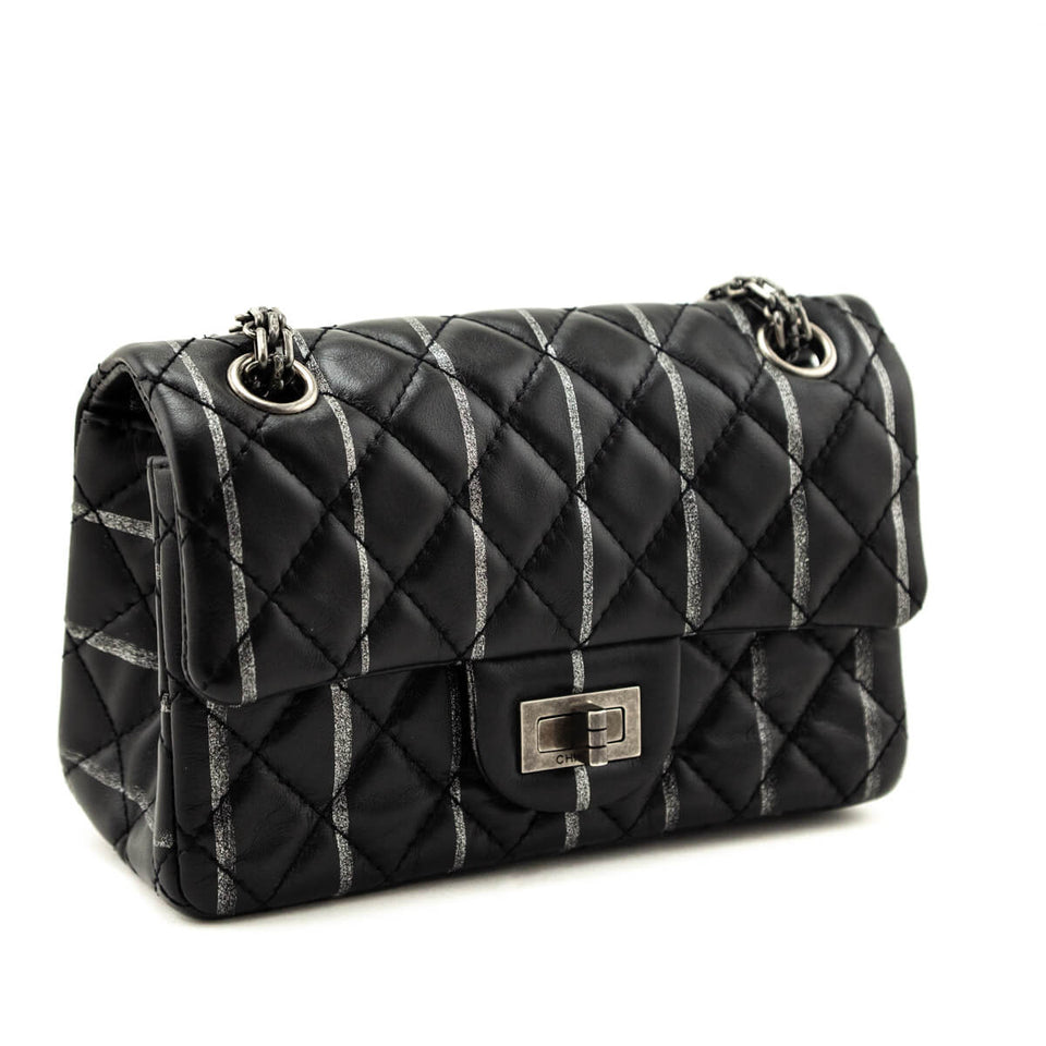 Chanel Black Striped Quilted Lambskin Mini Reissue Flap Bag
