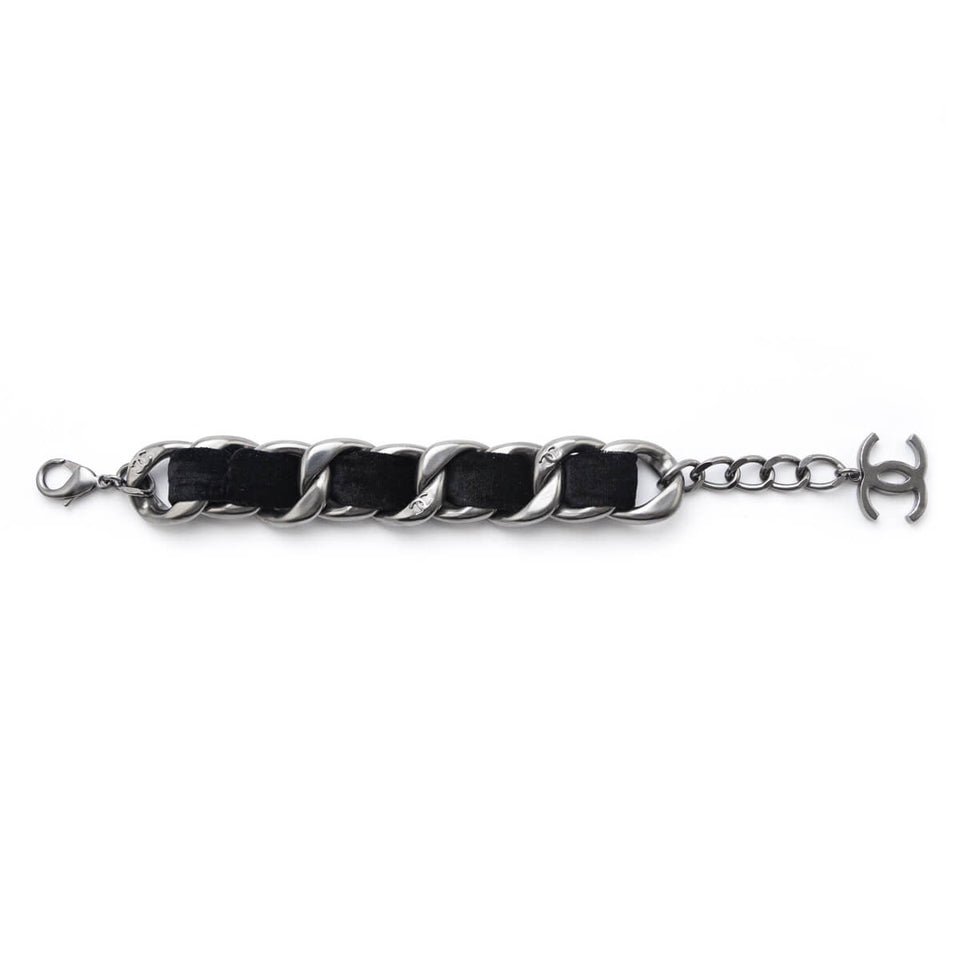 Chanel Black Velvet Curb Link CC Bracelet
