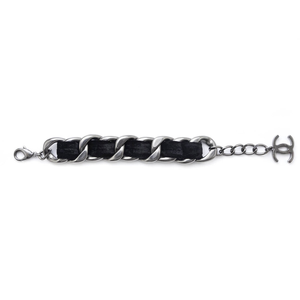 Chanel Black Velvet Curb Link CC Bracelet