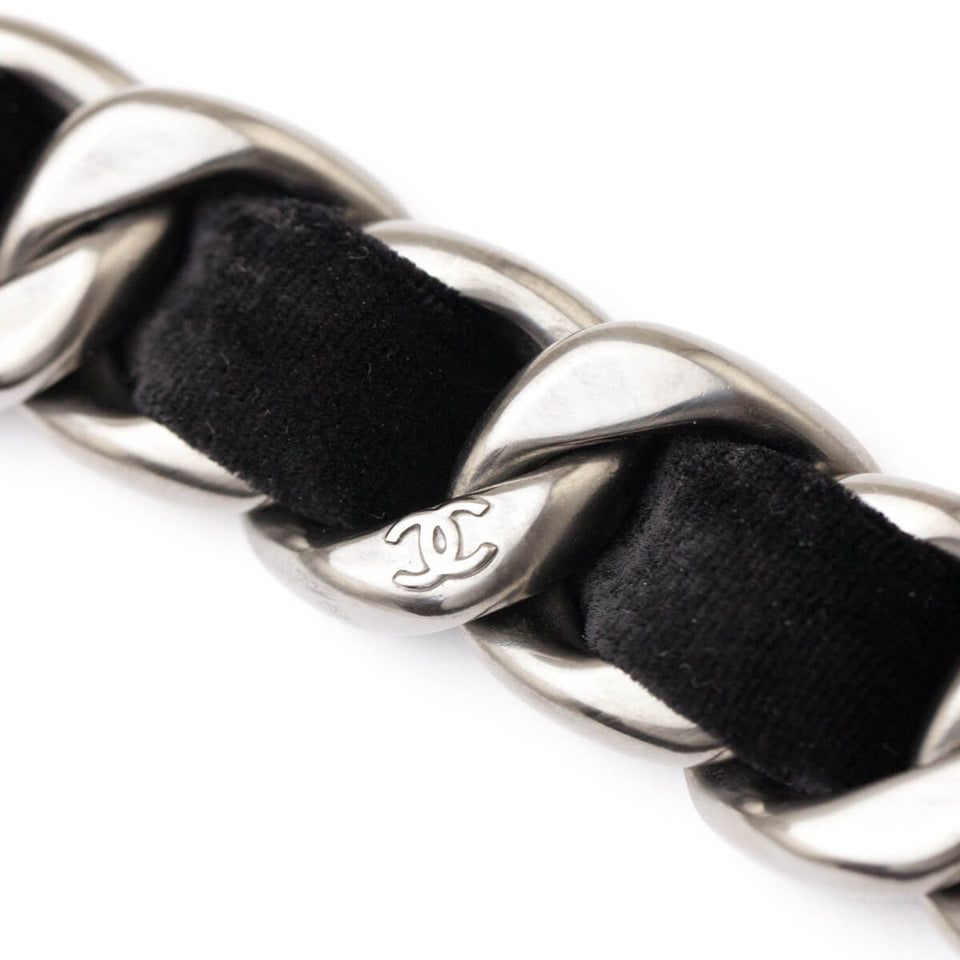 Chanel Black Velvet Curb Link CC Bracelet