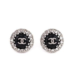 Chanel Black & Crystal CC Stud Earrings