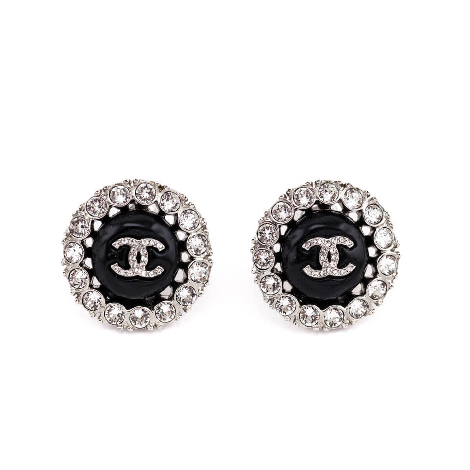 Chanel Black & Crystal CC Stud Earrings