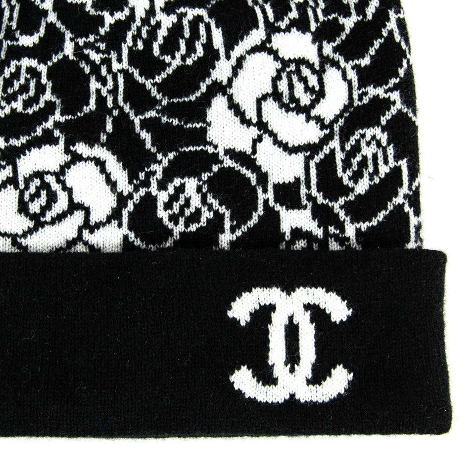 Chanel Black & White Cashmere Camellia Beanie