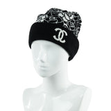 Chanel Black & White Cashmere Camellia Beanie