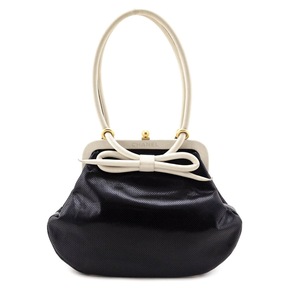 Chanel Black & White Perforated Bow Frame Bag