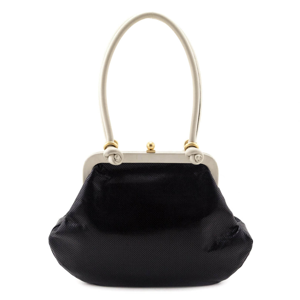 Chanel Black & White Perforated Bow Frame Bag