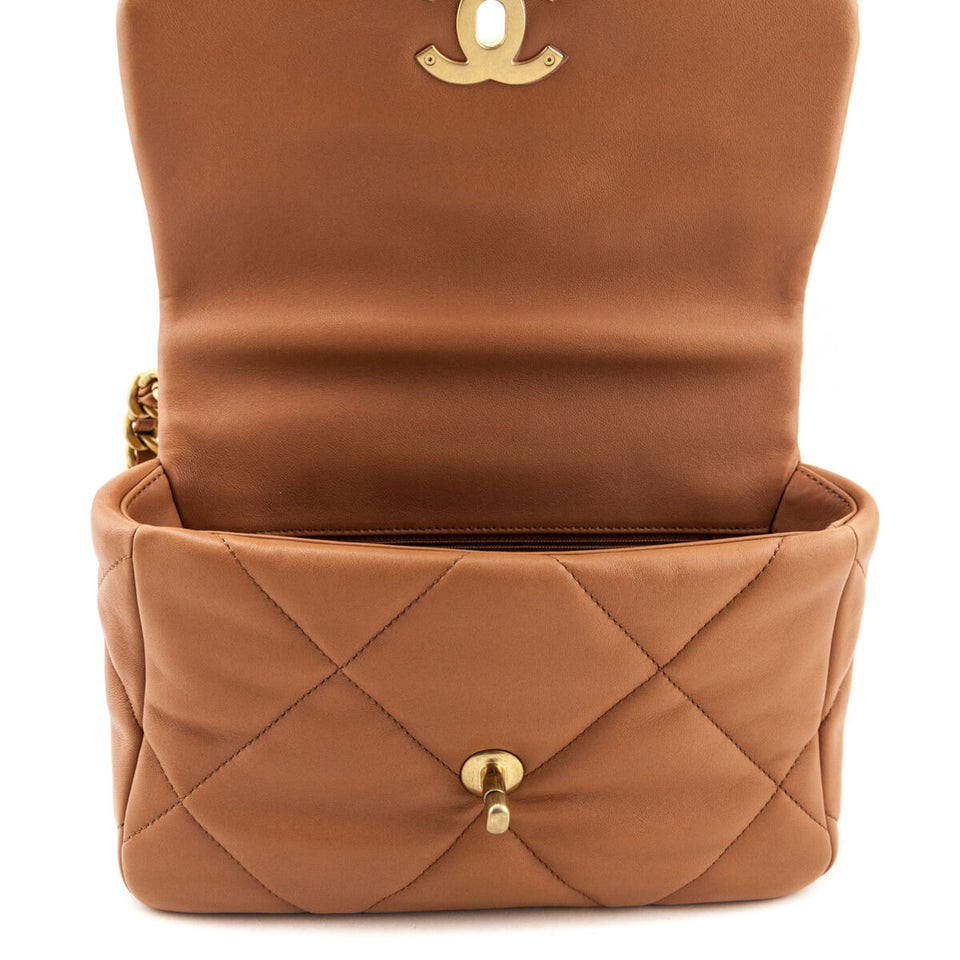 Chanel Brown Lambskin Quilted Medium Chanel 19 Flap Bag