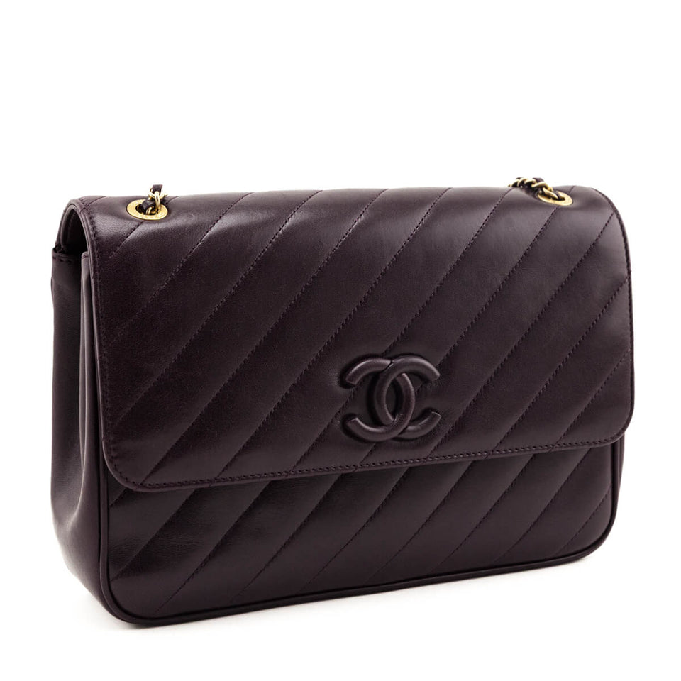 Chanel Burgundy Lambskin Quilted Coco Vintage Jumbo Flap