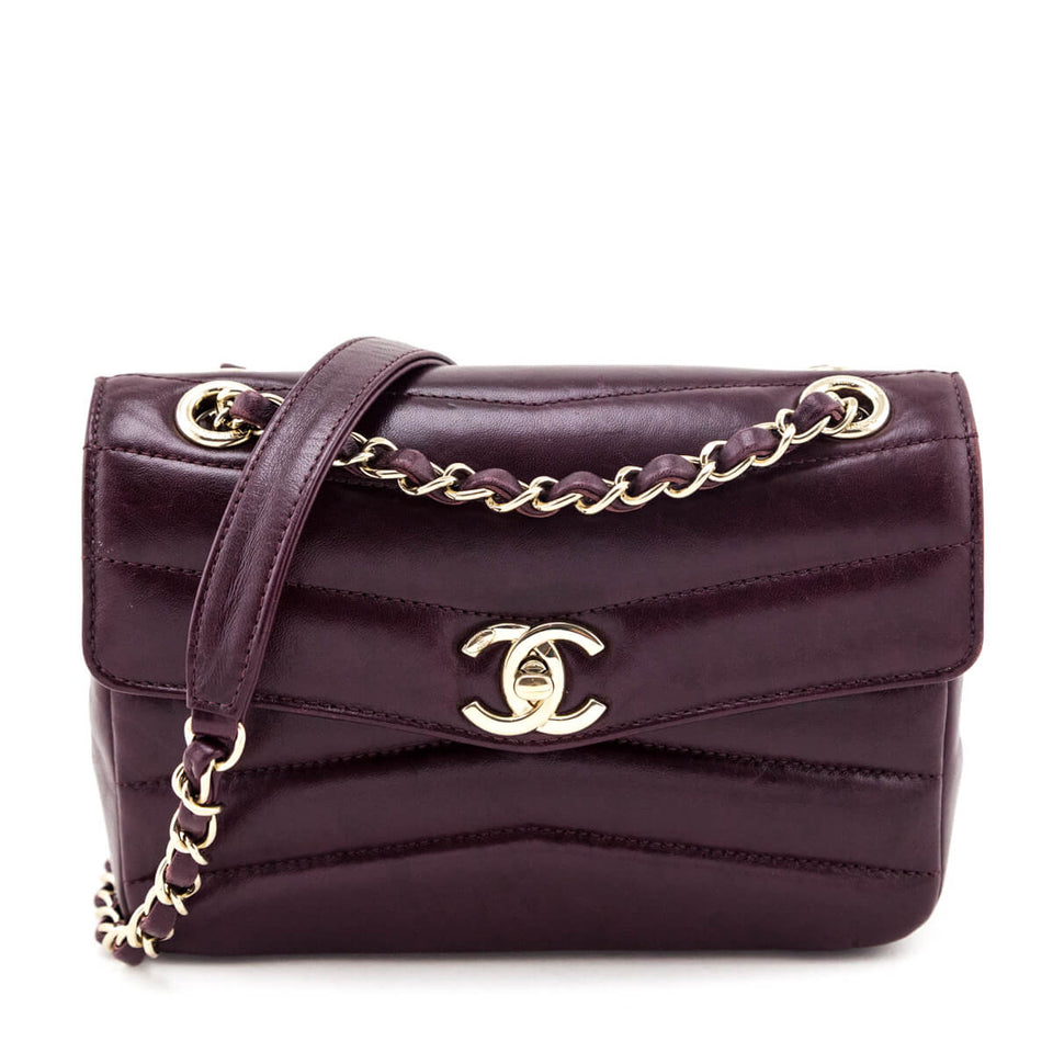 Chanel Burgundy Shiny Lambskin Quilted Small Chevron Miroir Flap Bag