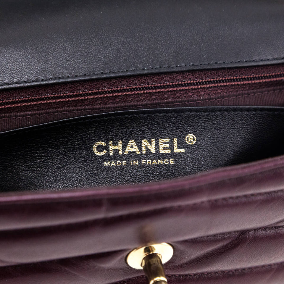 Chanel Burgundy Shiny Lambskin Quilted Small Chevron Miroir Flap Bag