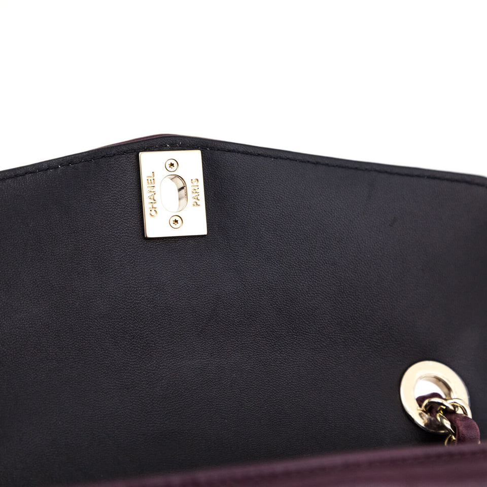 Chanel Burgundy Shiny Lambskin Quilted Small Chevron Miroir Flap Bag