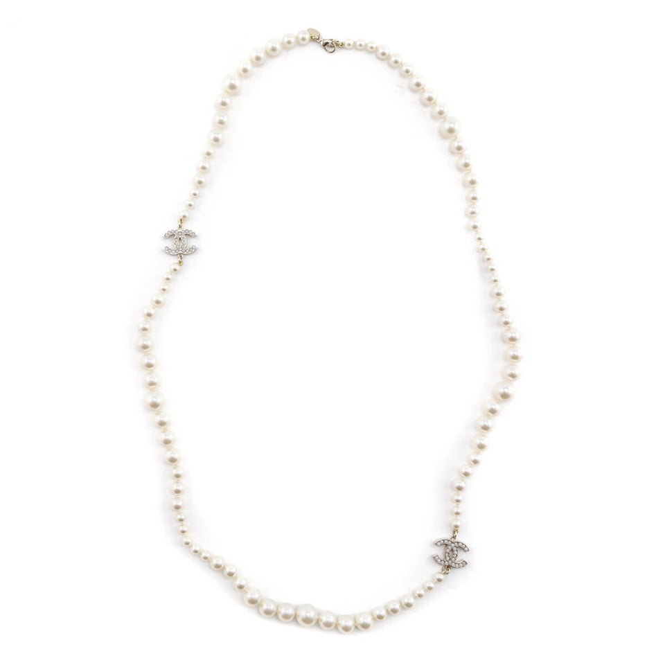 Chanel Faux Pearl CC Station Necklace