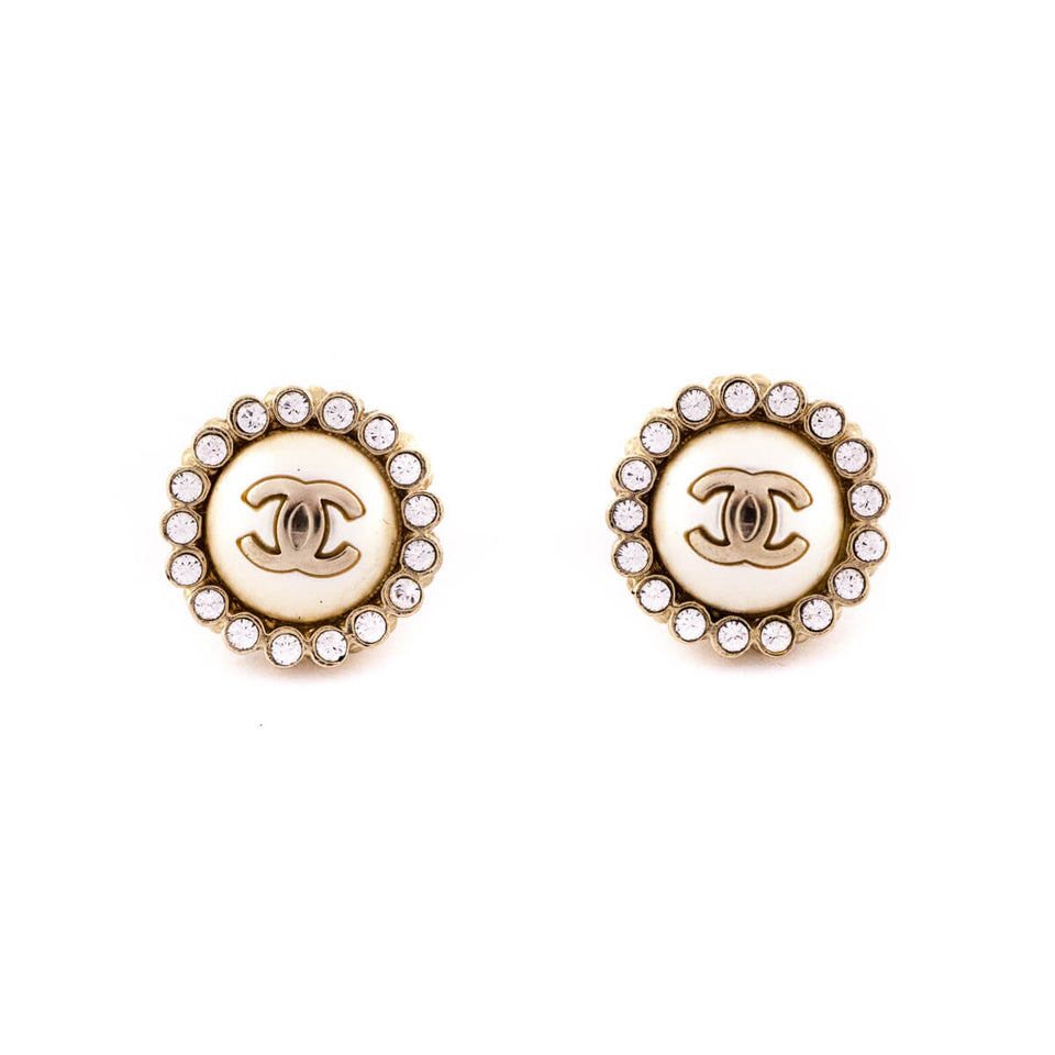 Chanel Faux Pearl CC Stud Earrings