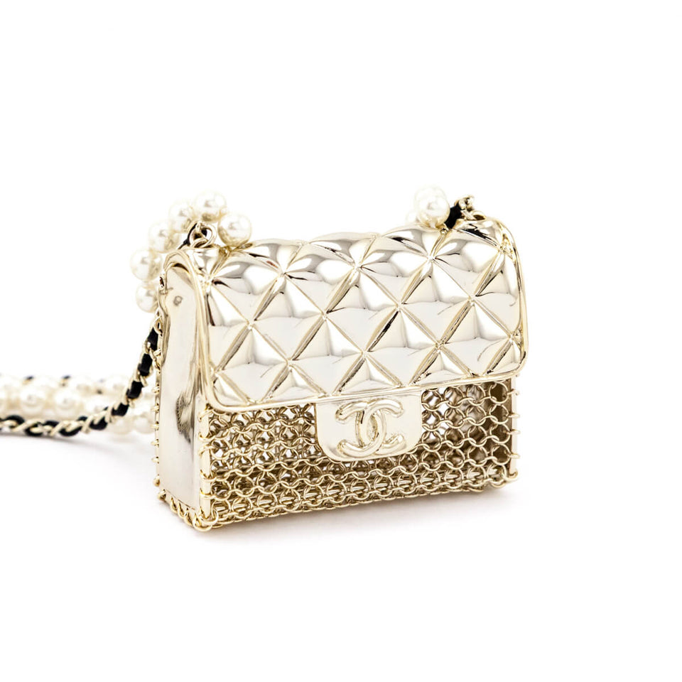 Chanel Gold-Tone & Faux Pearl Chain Flap Bag Long Necklace