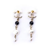 Chanel Gold Faux Pearl & Crystal Embellished CC Drop Earrings