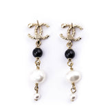 Chanel Gold Faux Pearl & Crystal Embellished CC Drop Earrings