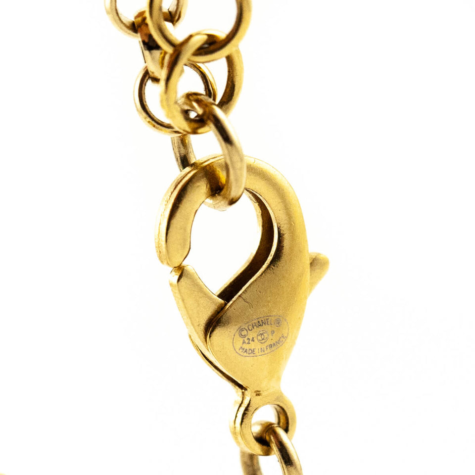 Chanel Gold Strass Heart Charm Link Bracelet