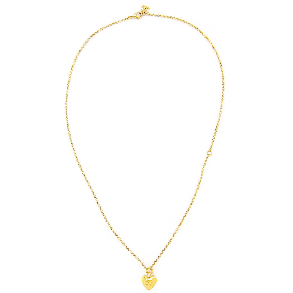 Chanel Gold Strass Heart Pendant Necklace
