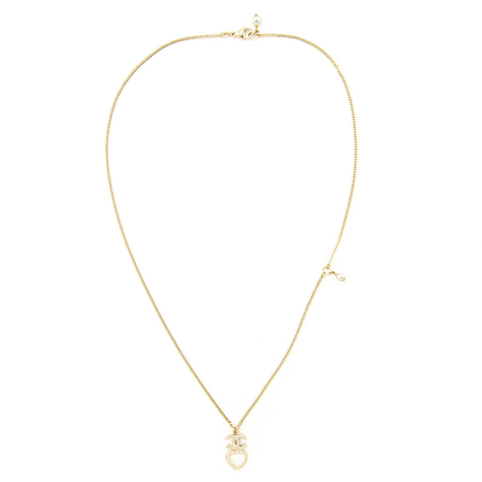 Chanel Gold & Strass CC Heart Pendant Necklace