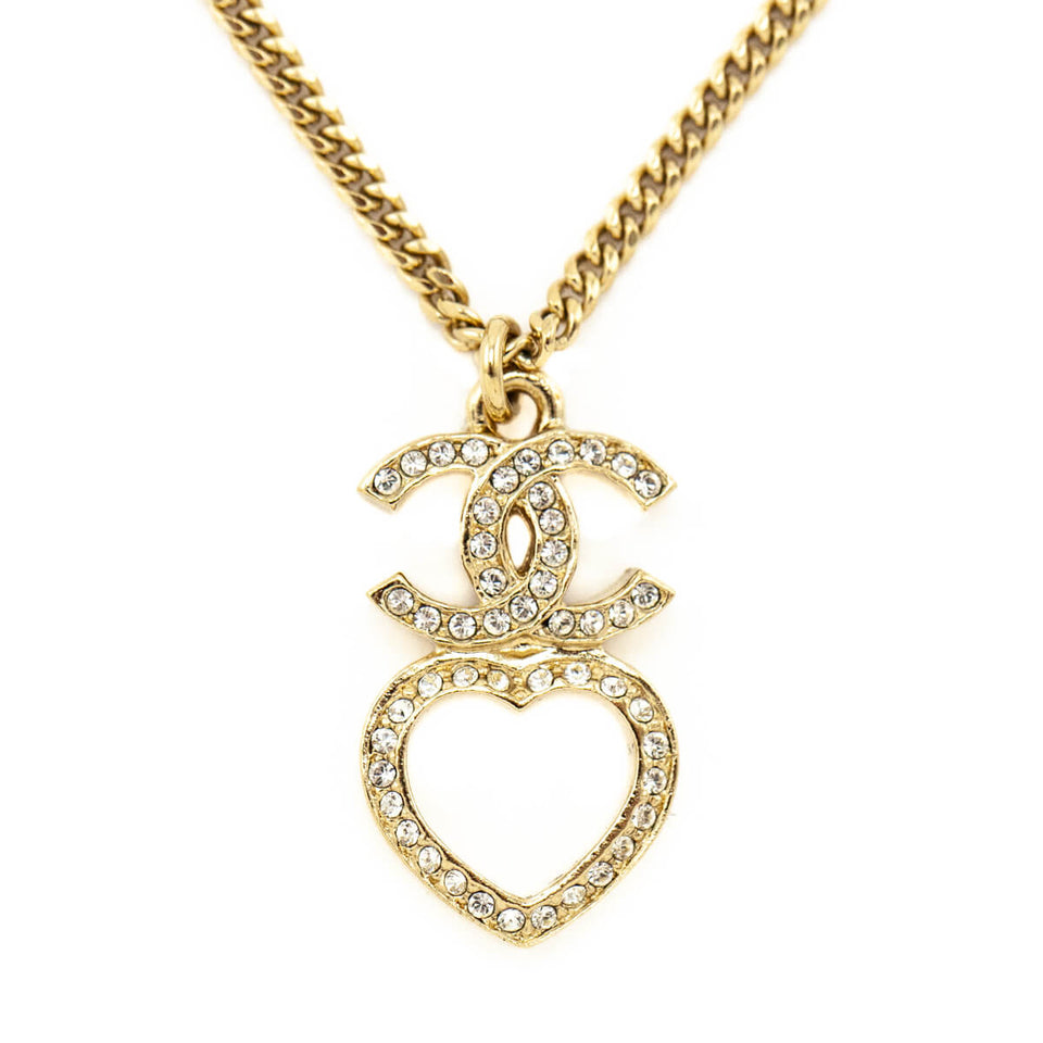 Chanel Gold & Strass CC Heart Pendant Necklace