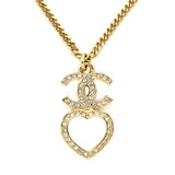 Chanel Gold & Strass CC Heart Pendant Necklace