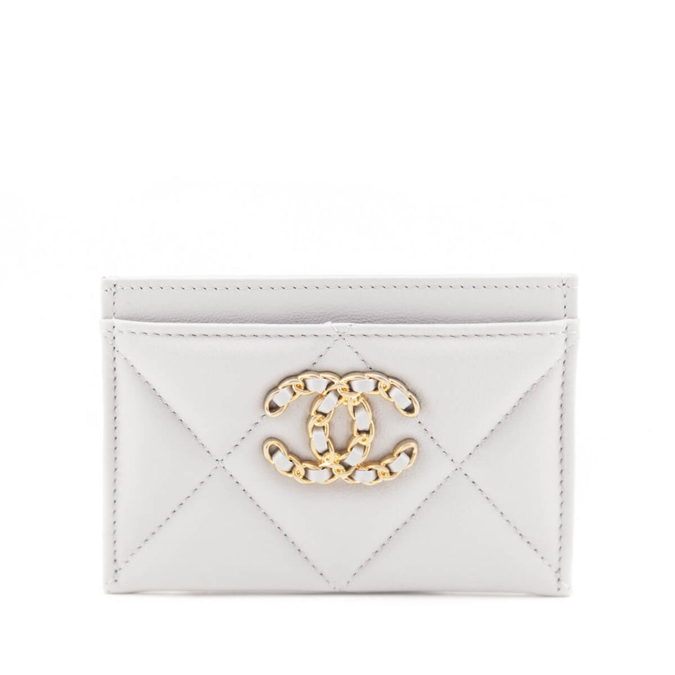 Chanel Gray Lambskin Quilted Chanel 19 Card Holder