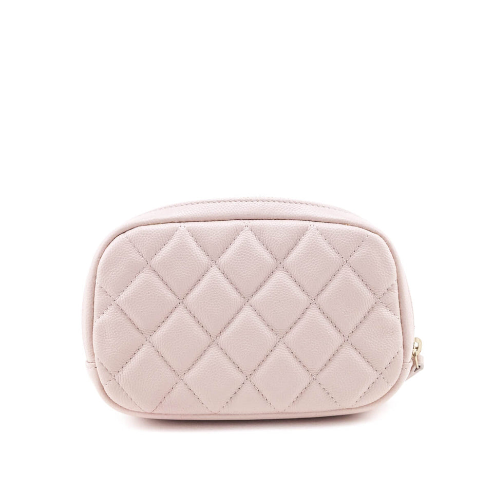 Chanel Light Pink Caviar Quilted Small Curvy Pouch Cosmetic Case