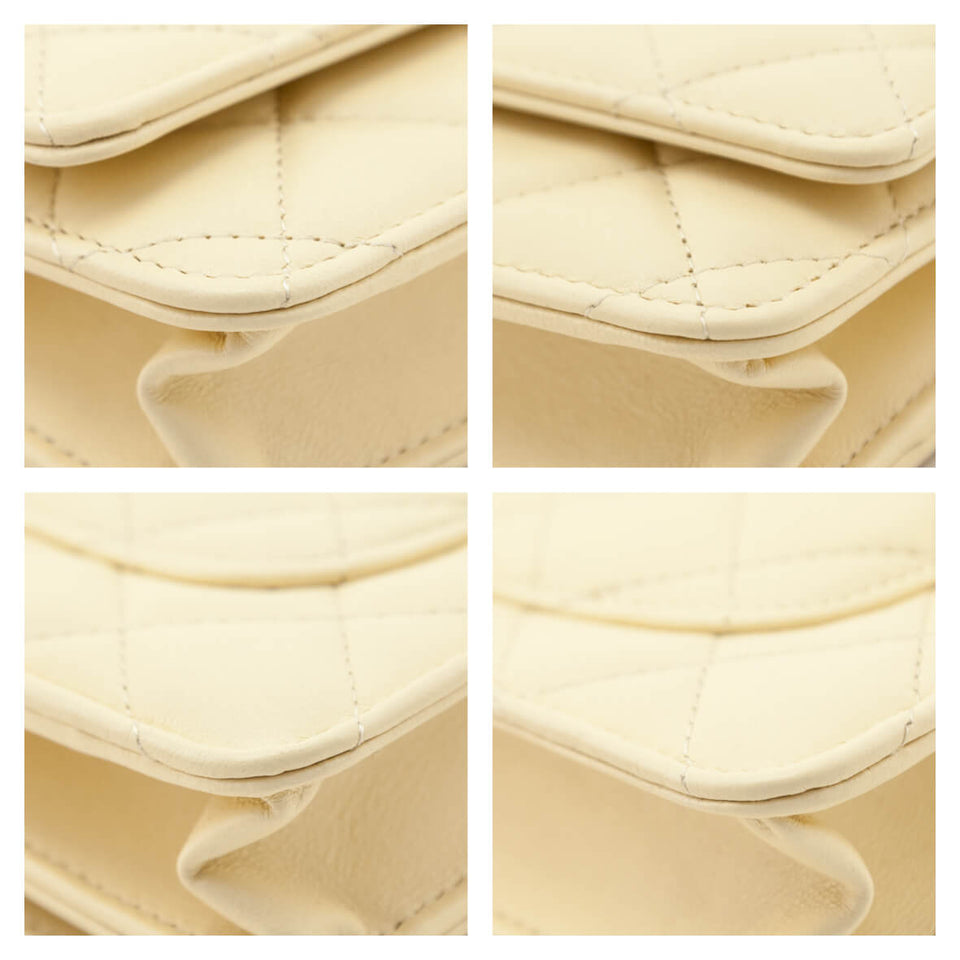 Chanel Light Yellow Lambskin Quilted Wallet On Chain
