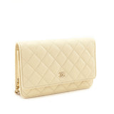 Chanel Light Yellow Lambskin Quilted Wallet On Chain