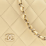 Chanel Light Yellow Lambskin Quilted Wallet On Chain