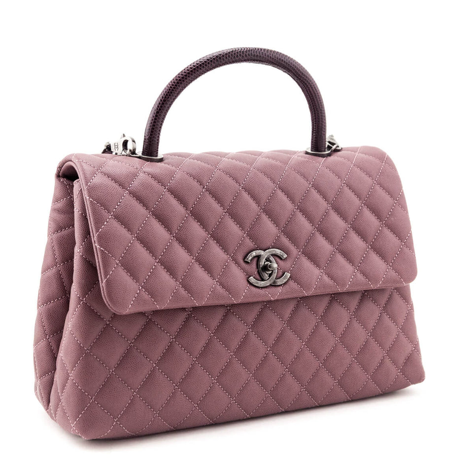 Chanel Mauve Caviar & Lizard Quilted Medium Coco Handle Flap Bag