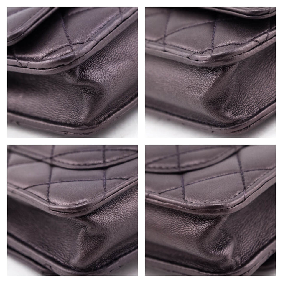 Chanel Dark Mauve Metallic Quilted Lambskin Wallet On Chain