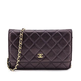 Chanel Dark Mauve Metallic Quilted Lambskin Wallet On Chain