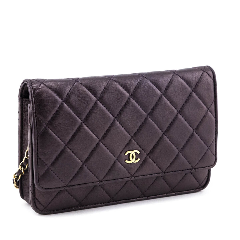 Chanel Dark Mauve Metallic Quilted Lambskin Wallet On Chain