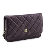 Chanel Dark Mauve Metallic Quilted Lambskin Wallet On Chain