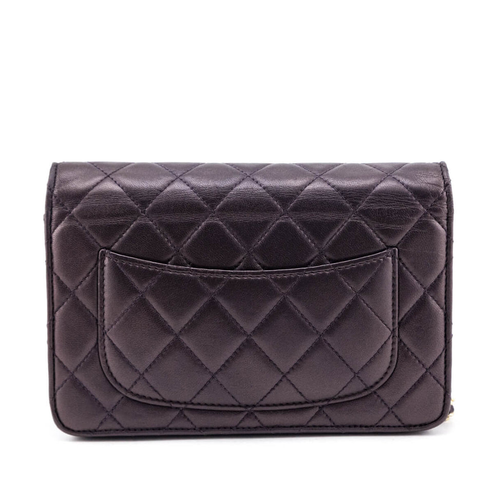 Chanel Dark Mauve Metallic Quilted Lambskin Wallet On Chain