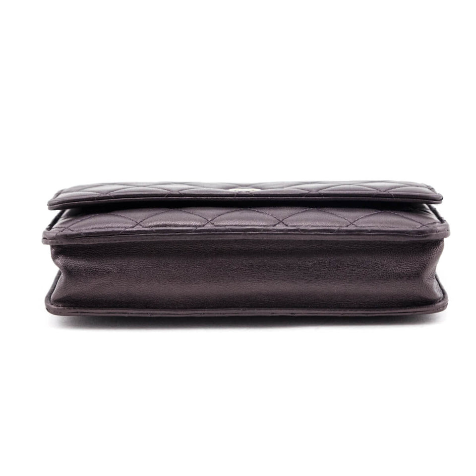 Chanel Dark Mauve Metallic Quilted Lambskin Wallet On Chain