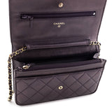 Chanel Dark Mauve Metallic Quilted Lambskin Wallet On Chain