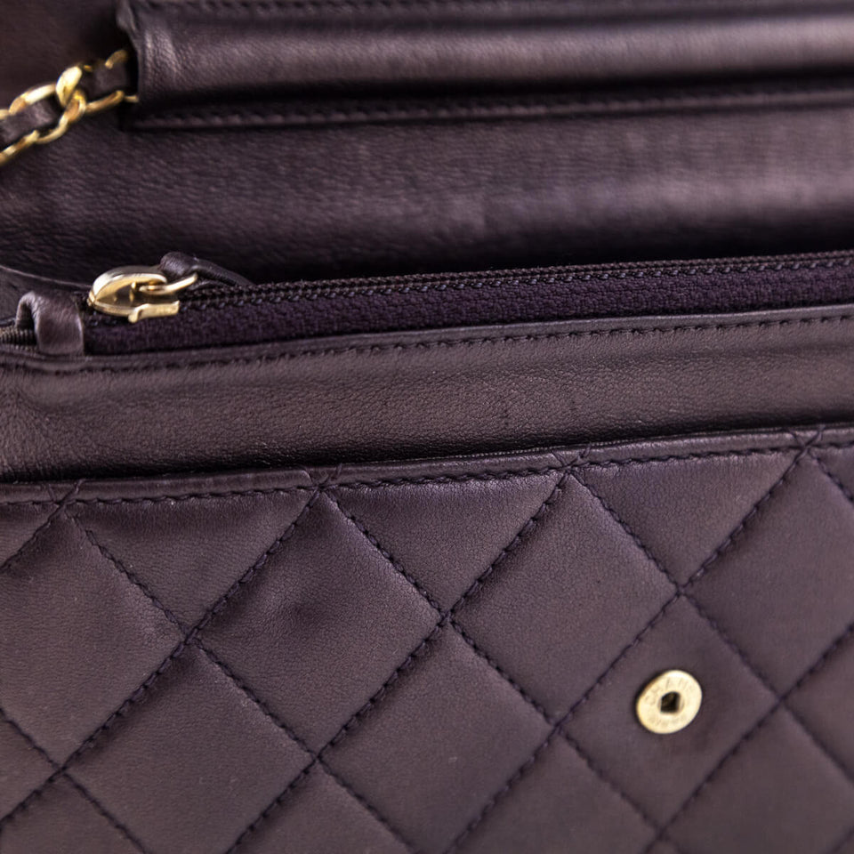 Chanel Dark Mauve Metallic Quilted Lambskin Wallet On Chain