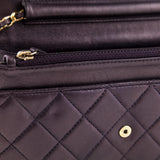 Chanel Dark Mauve Metallic Quilted Lambskin Wallet On Chain