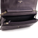 Chanel Dark Mauve Metallic Quilted Lambskin Wallet On Chain