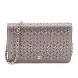 Chanel Metallic Gray Leather Studded Wallet on Chain Bag