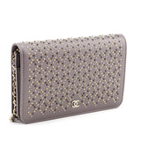 Chanel Metallic Gray Leather Studded Wallet on Chain Bag
