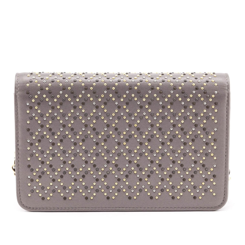 Chanel Metallic Gray Leather Studded Wallet on Chain Bag