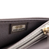 Chanel Metallic Gray Leather Studded Wallet on Chain Bag