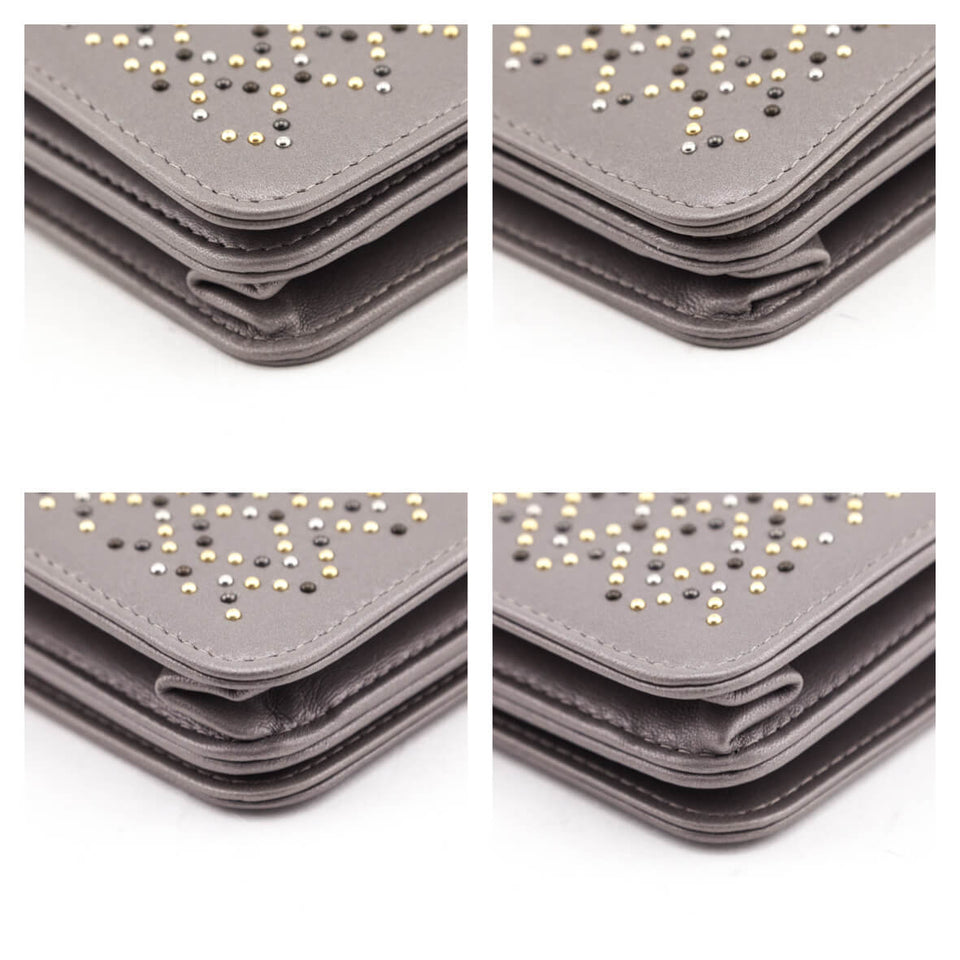 Chanel Metallic Gray Leather Studded Wallet on Chain Bag