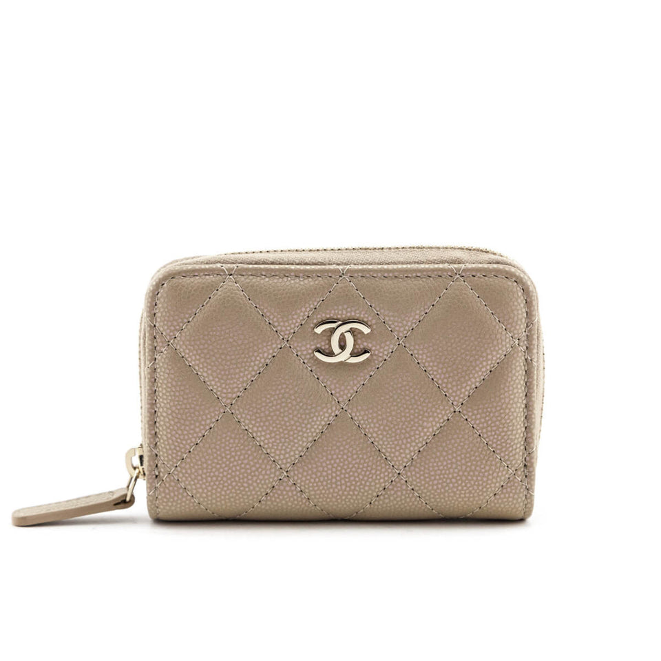 Chanel Metallic Iridescent Beige Quilted Caviar Classic Zipped Coin Purse